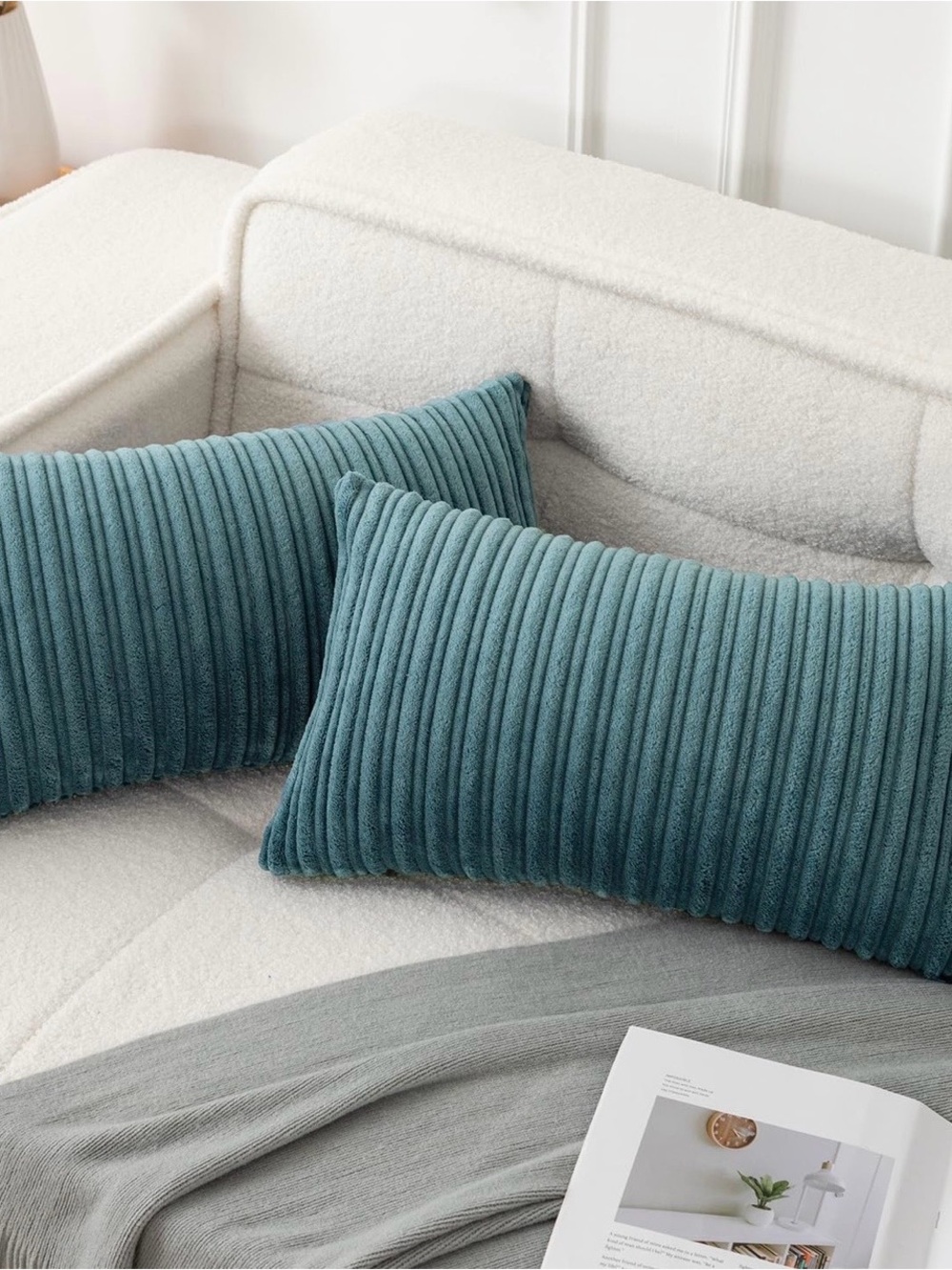 Textured Ribbed Throw Pillow Covers Blue/Grey